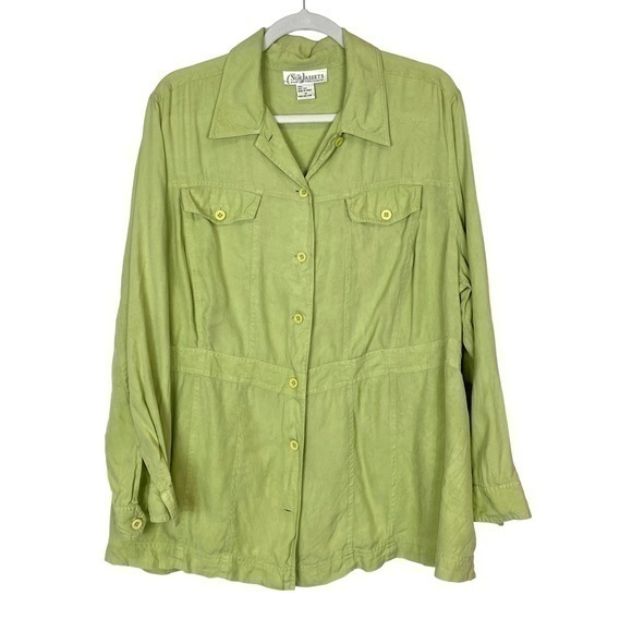 Diane Von Furstenberg Silk Assets Green Button Up Lightweight Shirt jacket 1X - Picture 1 of 14